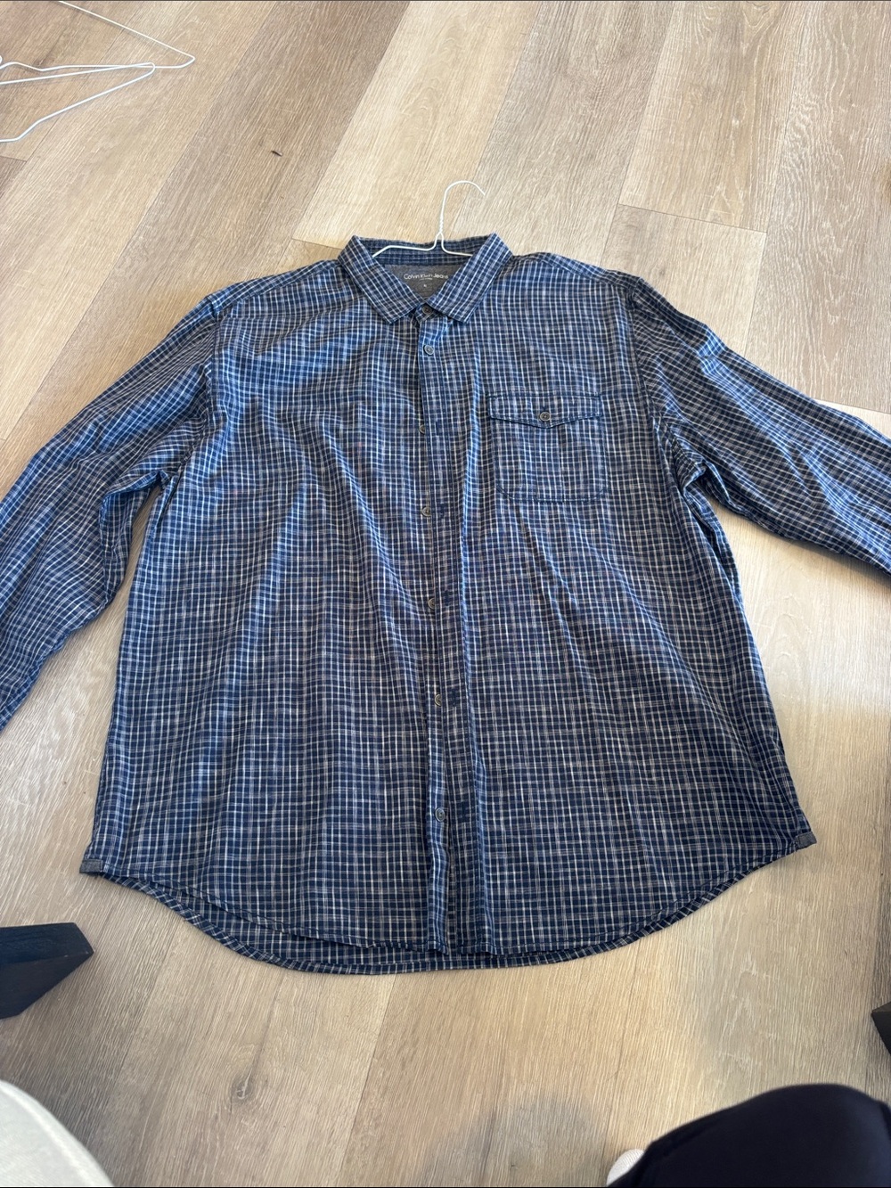 Calvin Klein Jeans Blue and White Checked Long-Sleeve Button-Down Shirt